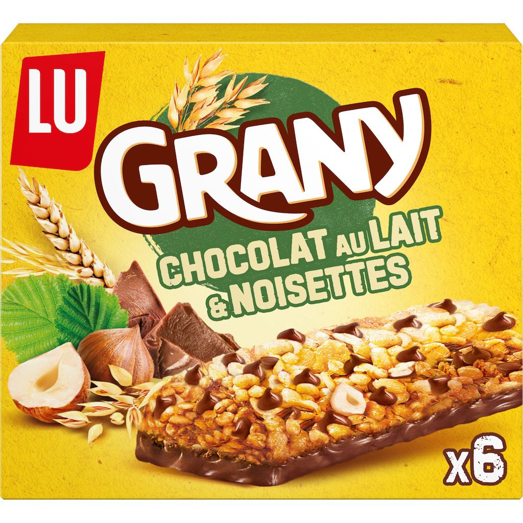 GRANY Barres de céréales chocolat au lait et noisettes x6 - 138g