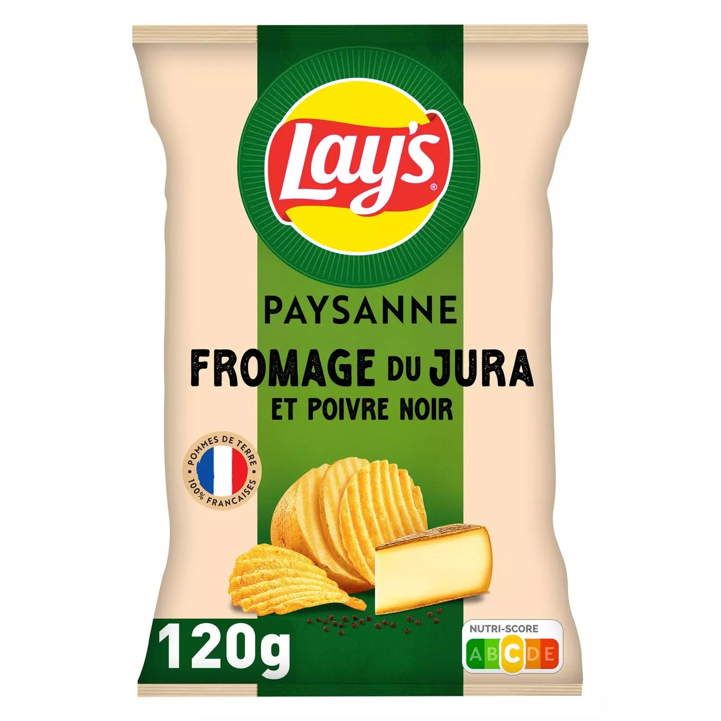 LAY'S Chips Ondulées Paysanne Saveur Fromage du Jura et Poivre Noir 120g