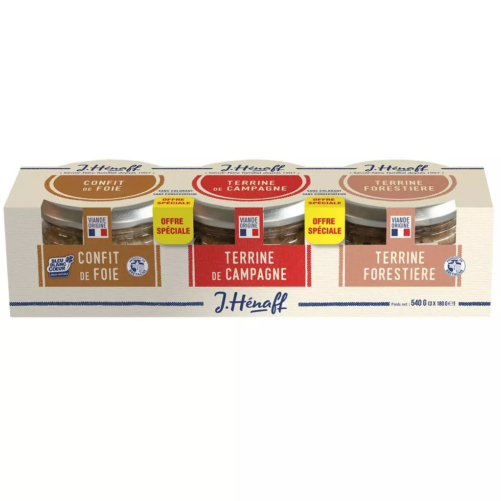 HENAFF Assortment of Country Terrine, Forest Terrine & Liver Confit – 540g