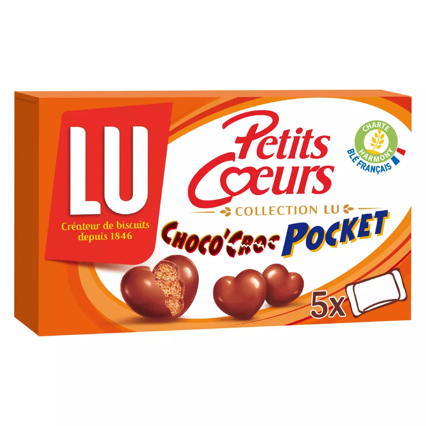 LU Petits Cœurs Choco’Croc Pocket Biscuits Enrobés de Chocolat au Lait 180g