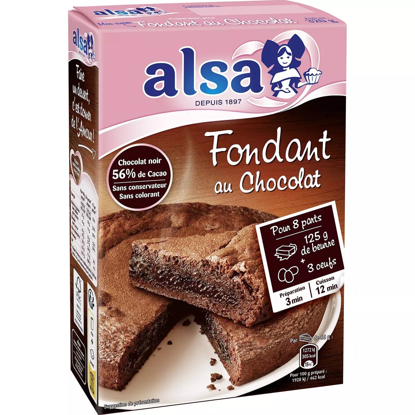 ALSA Préparation pour Gâteau Fondant au Chocolat 320g