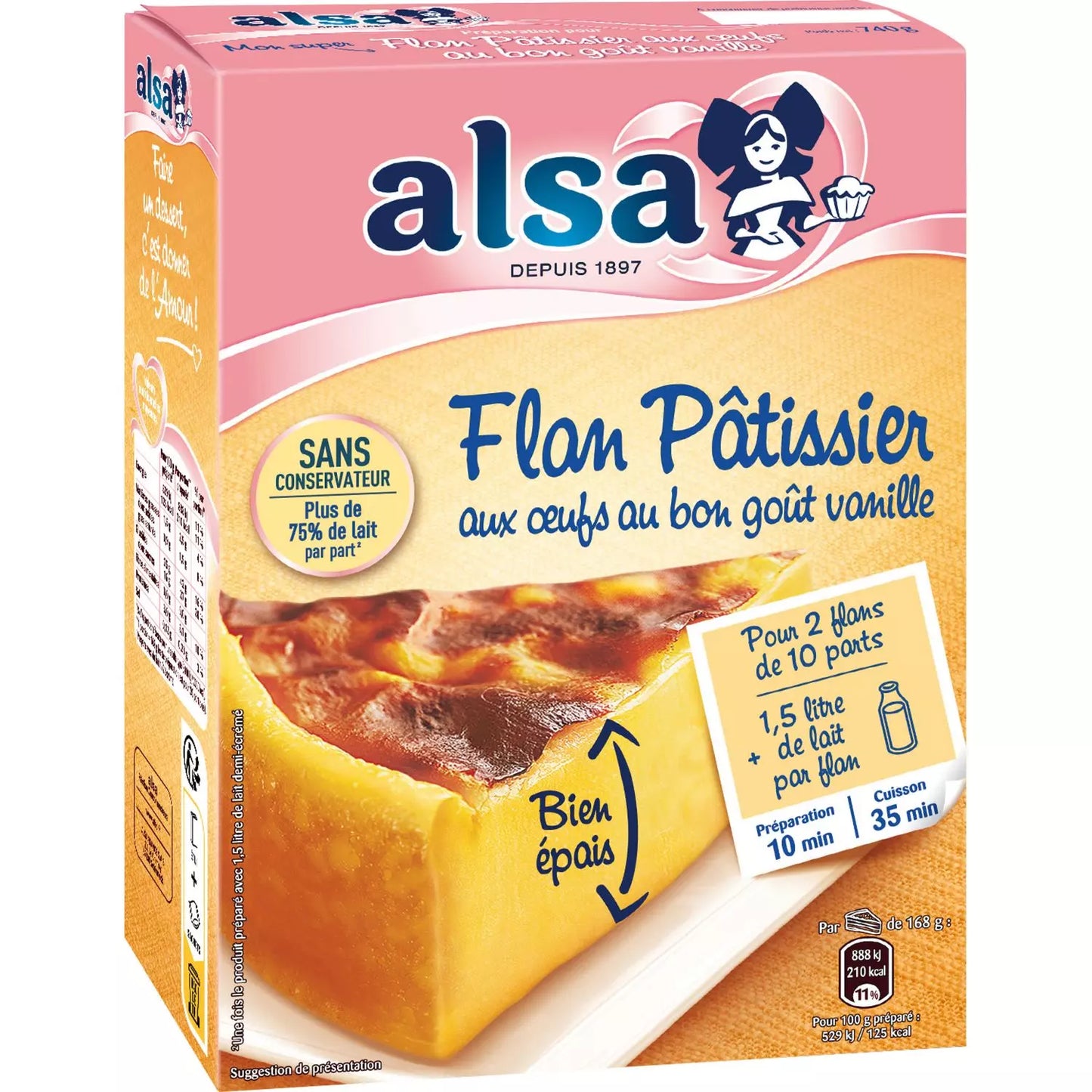 ALSA Préparation pour Flan Pâtissier aux Œufs et Vanille 740g (2 bags)