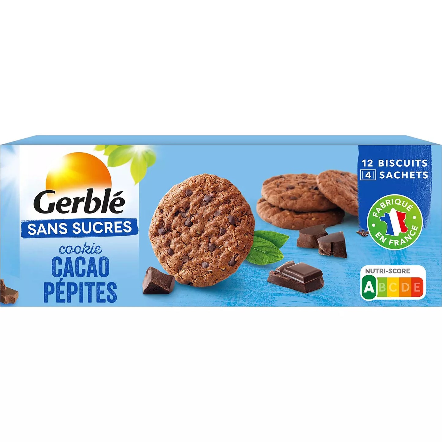 GERBLÉ Cookies Cacao Pépites Sans Sucres Ajoutés 130g