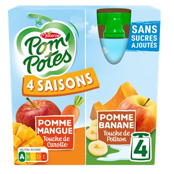 POM'POTES 4 Seasons Compote with No Added Sugars - 360g (4x90)