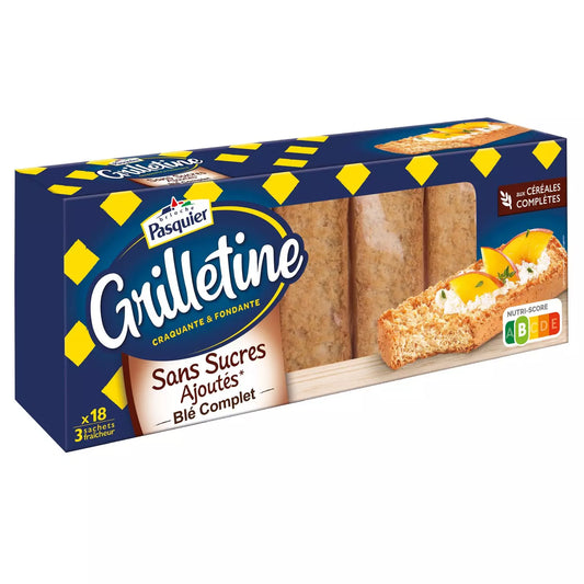 PASQUIER Whole Wheat Toast – Grilletine, No Added Sugar (x18) 255g